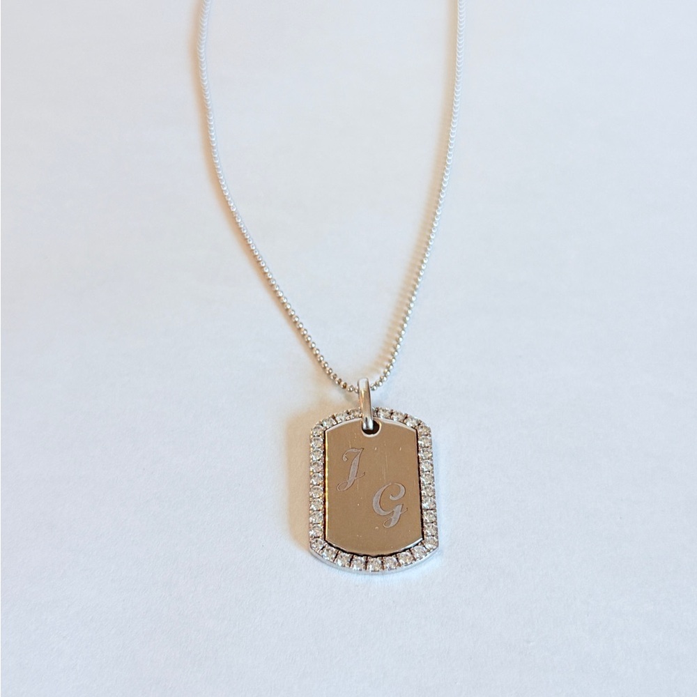 Elegant 2carat Lab Diamond Sterling Silver Dog Tag Necklace by Just Gemsy
